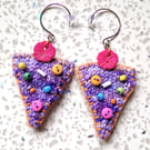 Lavender Angles - Hand Knitted, Beaded, Dangle Earrings