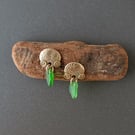 Bronze and seaglass stud earrings, one of a kind, recycled materials