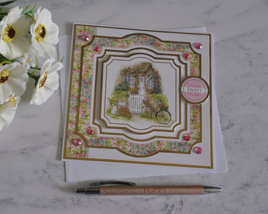 New Home Card Home Sweet Home Country Cottage Bicycle