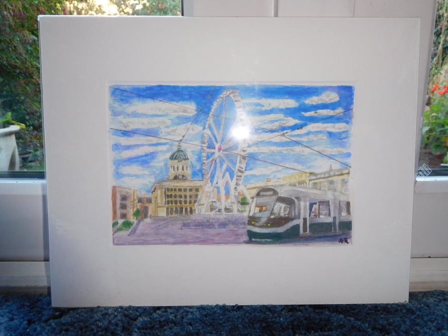 Old Market Square Nottingham Mounted Watercolour Print