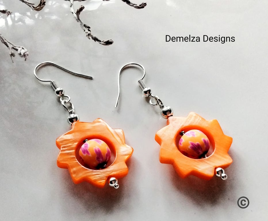 Mother of Pearl & Polymer Clay Earrings 