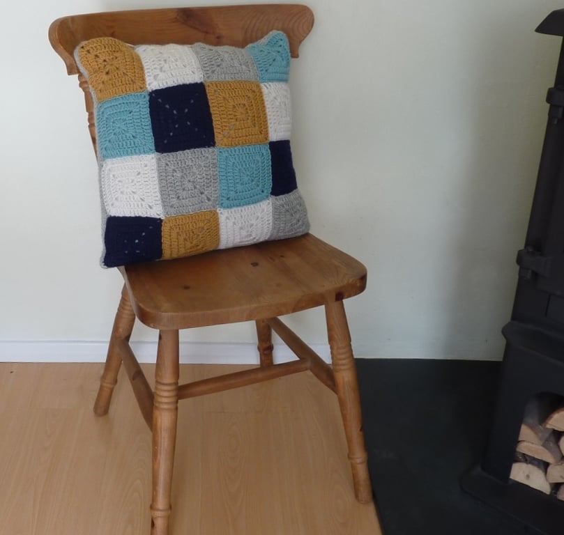  CUSHION  ( cover only ) .  ' Harbourside'  .100% superwash  wool . Nautical. 