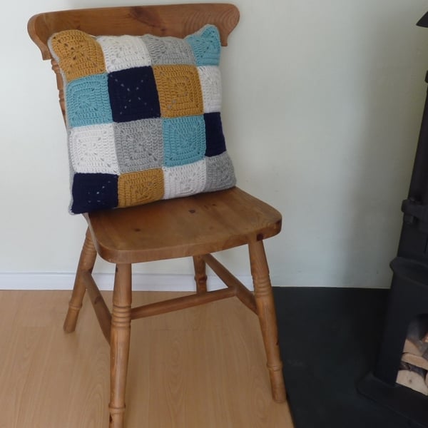  CUSHION  ( cover only ) .  ' Harbourside'  .100% superwash  wool . Nautical. 