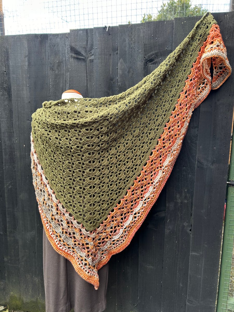 Generous Handmade Pumpkin Spice Vegan Yarn Triangle Lace  Shawl Wrap