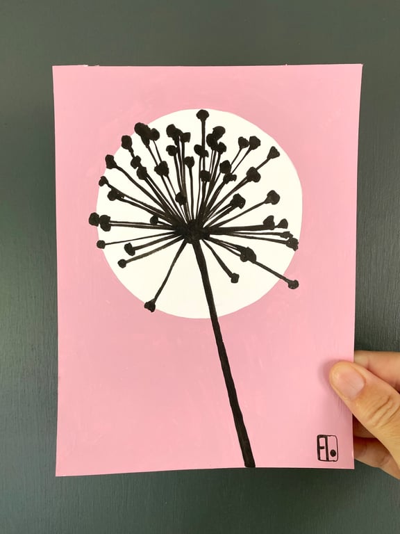 Garden Allium, seed head, shadow painting, handmade art, signed