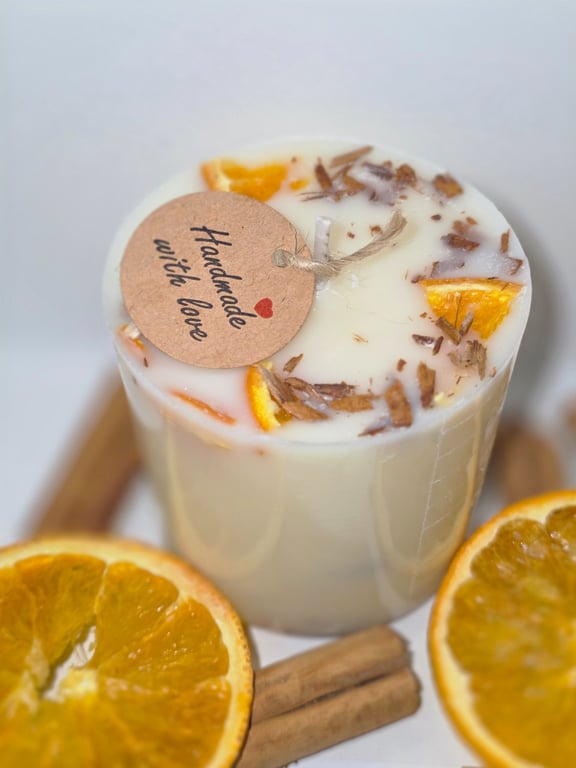 Handmade Orange cinnamon pillar candle 