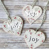 Hand Painted Wooden Heart Hanging Decoration 'Joy'