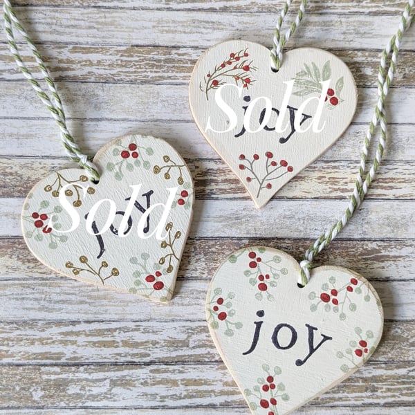 Hand Painted Wooden Heart Hanging Decoration 'Joy'