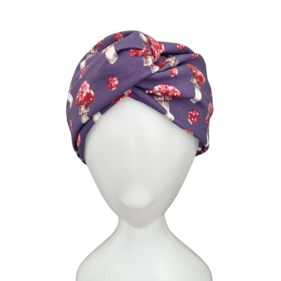 Purple mushroom print twisted head wrap headband for women