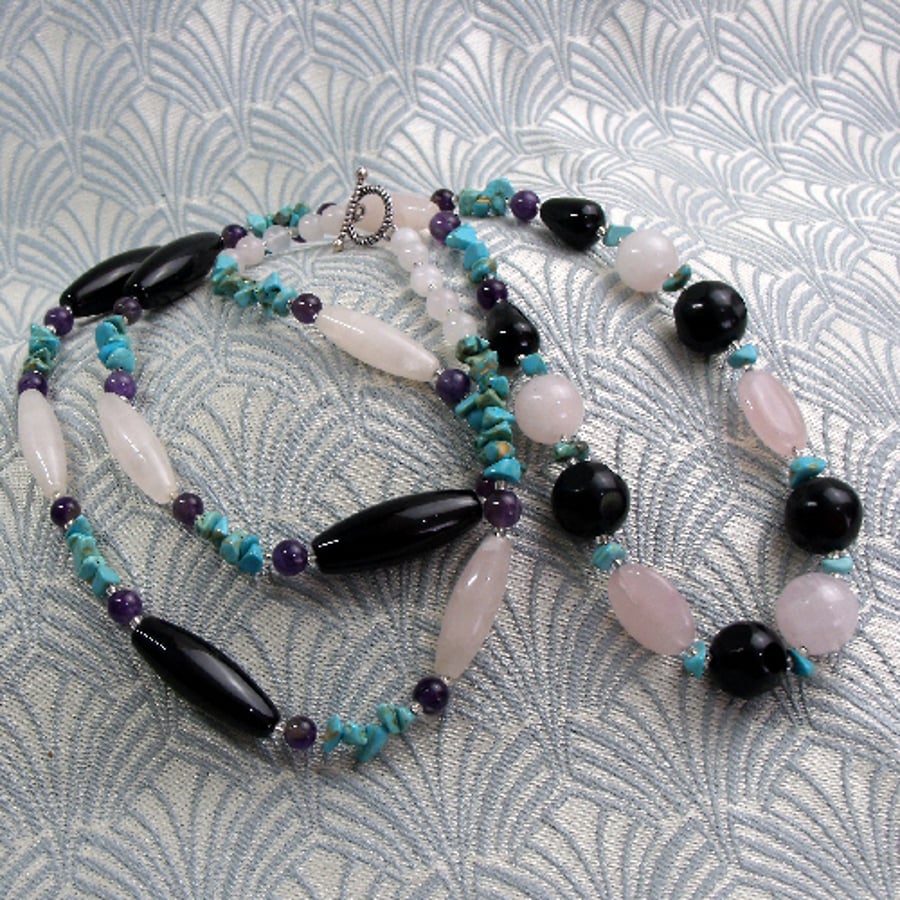 Long Semi-Precious Stone Necklace, Long Handmade Necklace Design DD29