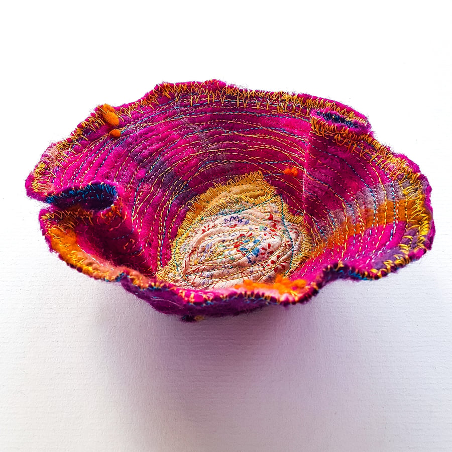 Rose TRINKET DISH handmade in felt, fibre and stitch