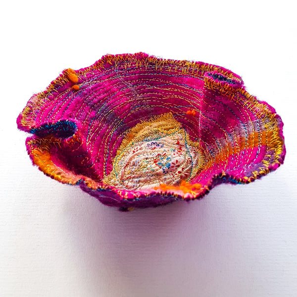  Rose TRINKET DISH handmade in felt, fibre and stitch 