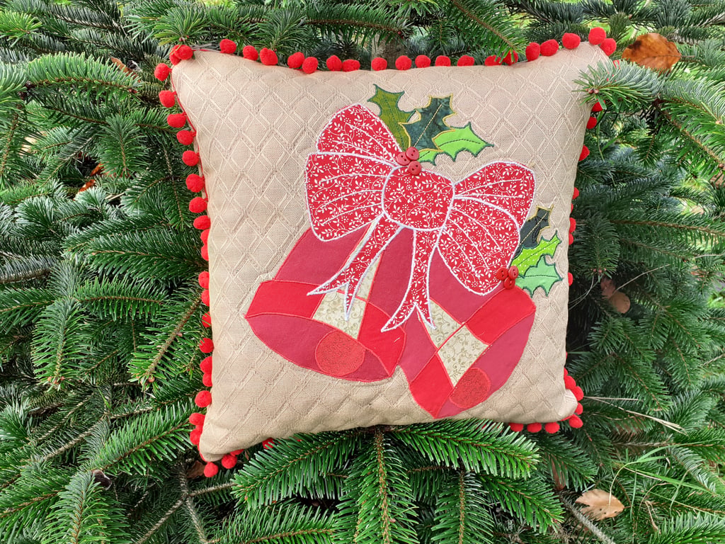 Jingle Bells Cushion, Festive Home Decoration, Unusual Gift.