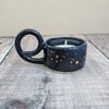Very dark blue ceramic tealight holder with gold stars