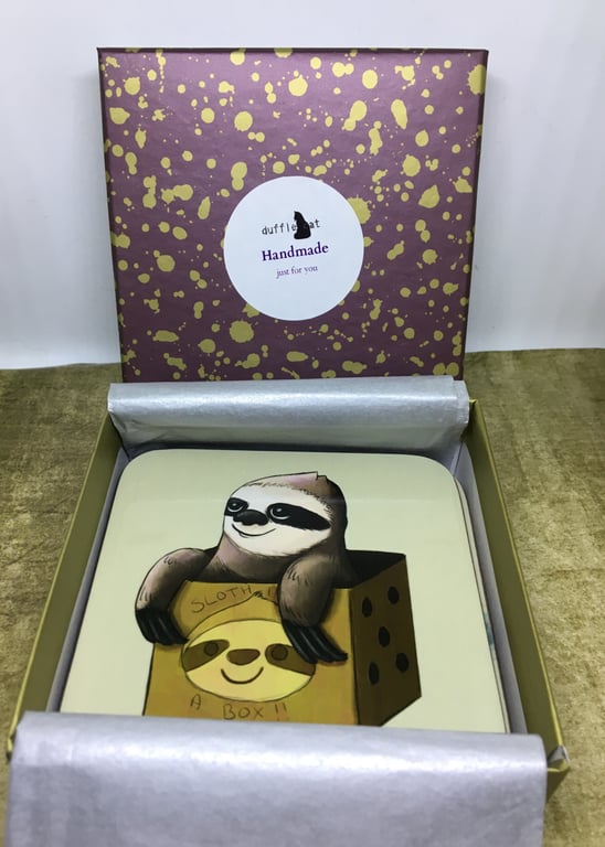 Set of 4 Sloth in a Box Coasters
