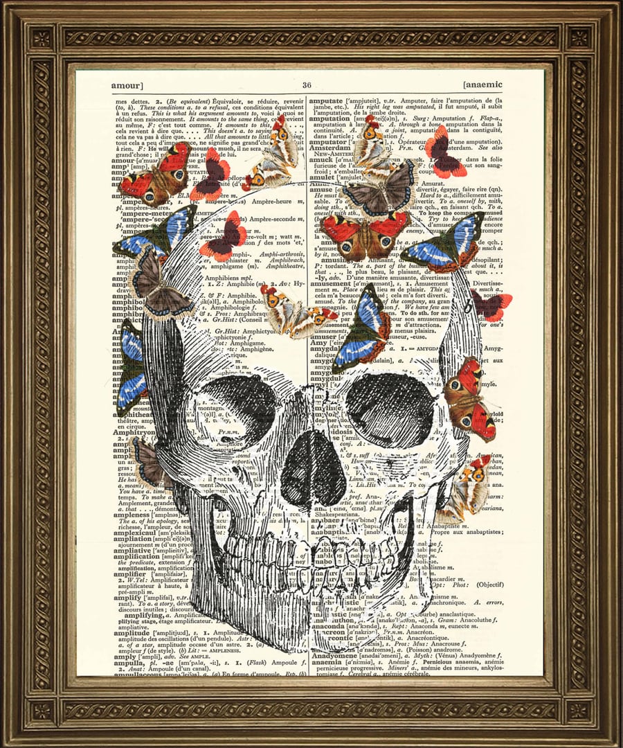 Skull with Butterflies: Death and Beauty Art Print Wallhanging