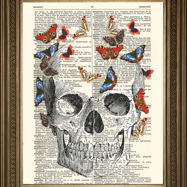 Skull with Butterflies: Death and Beauty Art Print Wallhanging
