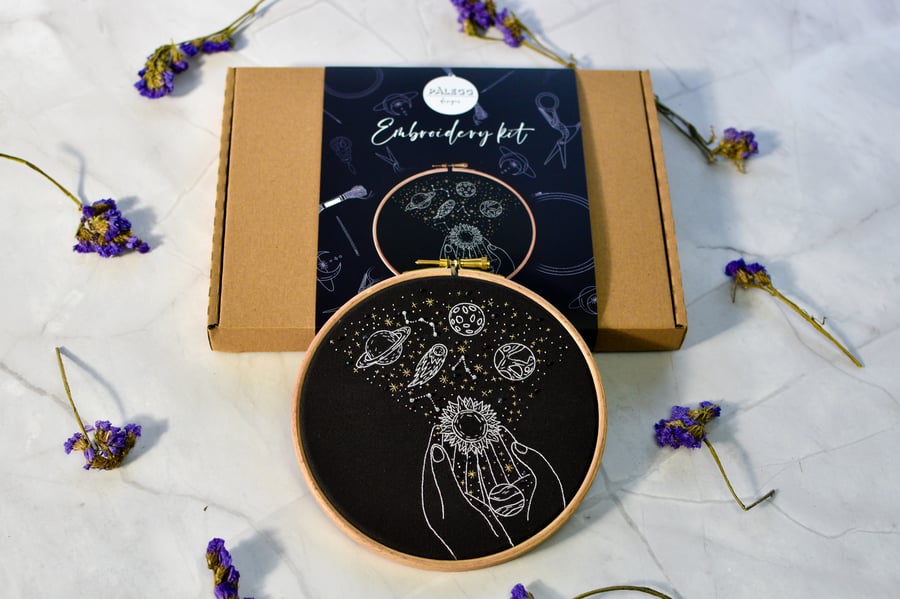 Universe, celestial, space modern embroidery kit Folksy