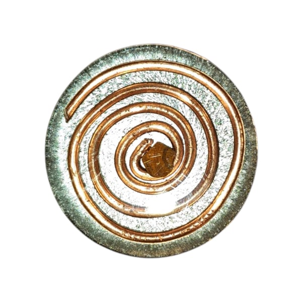 Pocket Puk with tesla spiral with Tiger Eye In silver Casing.  'S'