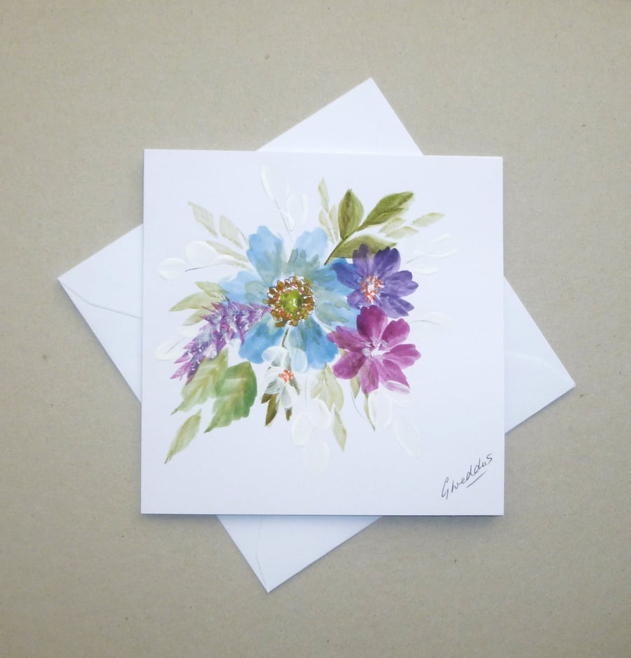 hand painted floral blank greetings card ( ref FA72 J1 )