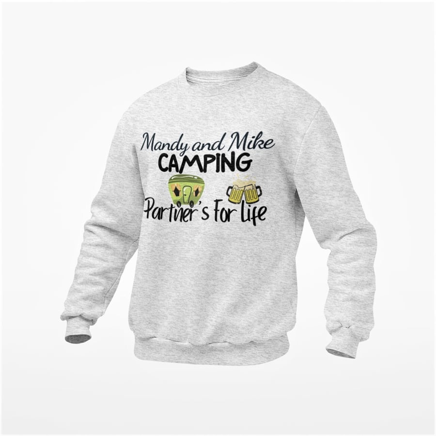 Mr and Mrs His and Hers Personalised Camping Jumper Sweatshirt Birthday 