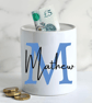 Personalised Ceramic Money Box -Novelty Present BLUE Initial and Name - Image 1