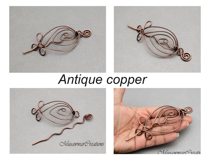 Antique Copper hair bun holder, solid copper hair bun slide, Hair slide, 