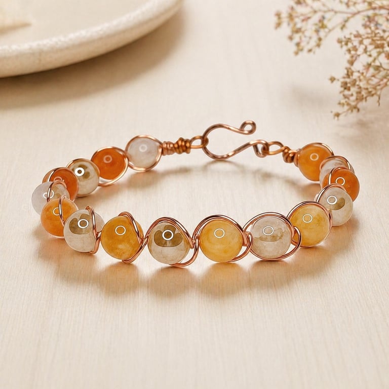 Copper Wire Wrapped Beaded Bangle