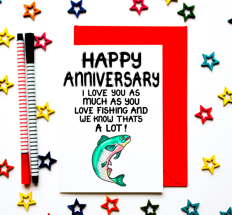 Funny Fishing Wedding Anniversary Card For Husband, Wife, Partner
