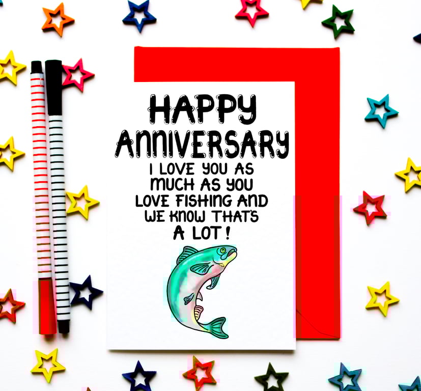 Funny Fishing Wedding Anniversary Card For Husband, Wife, Partner