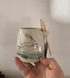 Ceramic handmade Sugar bowl - Hare Mustard Moon