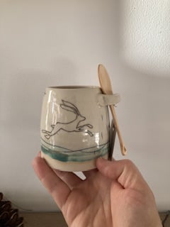 Ceramic handmade Sugar bowl - Hare Mustard Moon