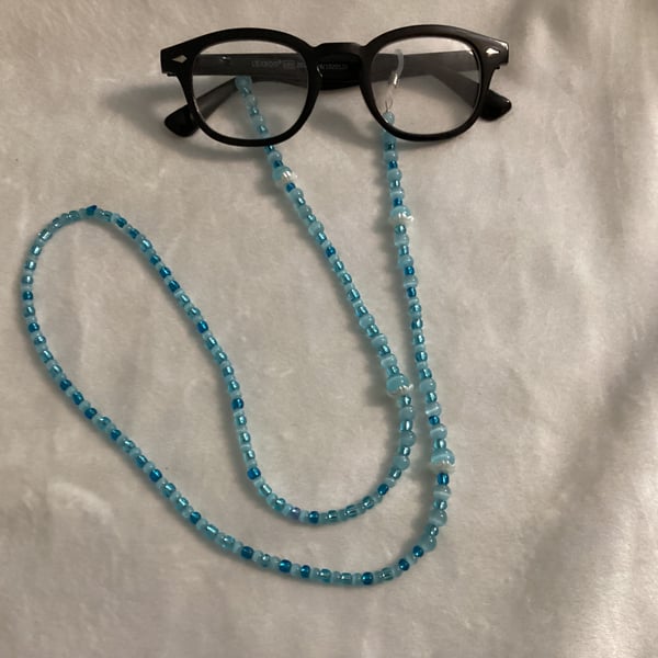 Glasses lanyard, beaded lanyard, Moon stone, blue,