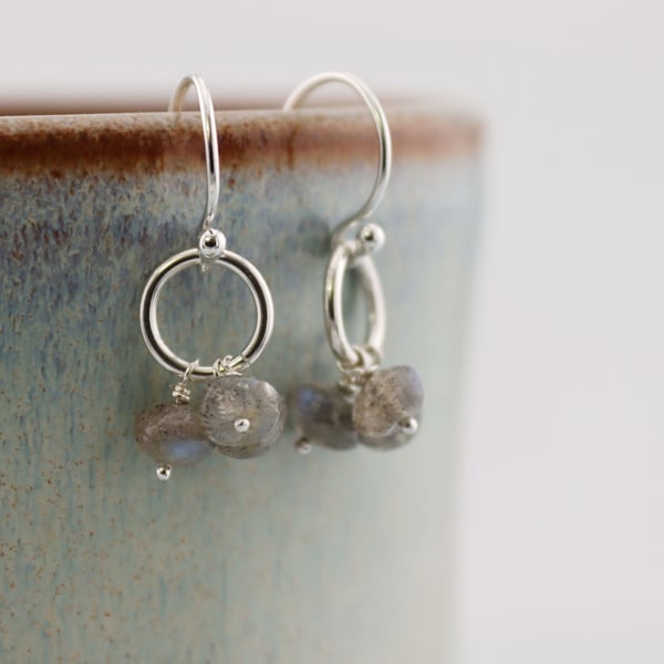 Gemstone Earrings with hoop detail. Labradorite beads