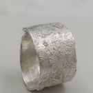 Hand Forged Wide Sterling Silver Ring: Molten Texture Statement Band - Size O