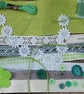 Upcycled slow stitching kit includes fabric, buttons, thread, lace, ribbon - Image 9