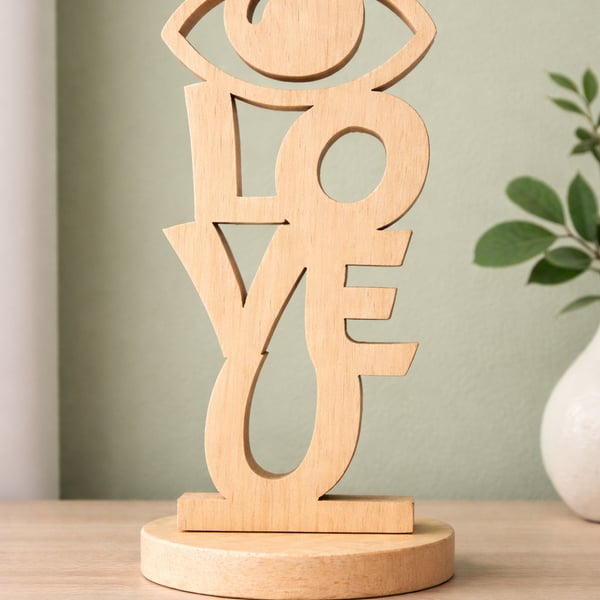 Handmade Wooden Love You Ornament – Scroll Saw Freestanding Romantic Gift
