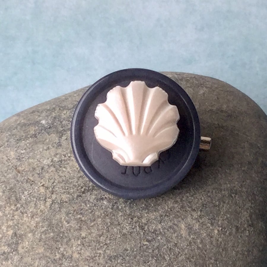 Upcycled Two Button Badge - Shell 1