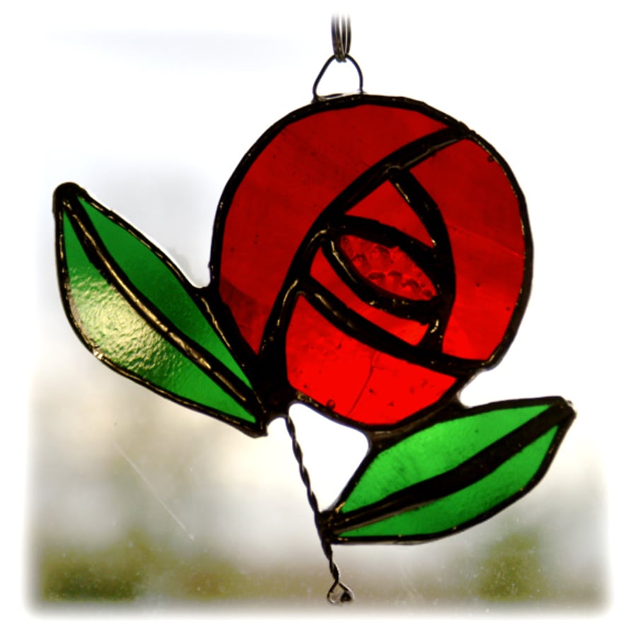 SOLD Mackintosh Rose Suncatcher Stained Glass Red Gift