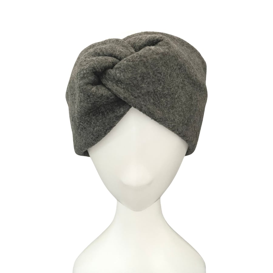 Small size warmer charcoal twist chunky fleece headband ear warmer