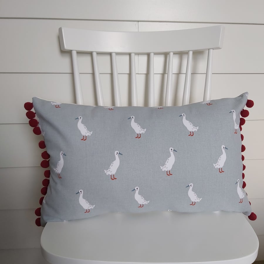 Sophie Allport Ducks Cushion Cover with Red Pom poms 