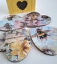 Heart Shaped Bumblebee Coasters, Decoupage Floral Drink Mats, Set of 4