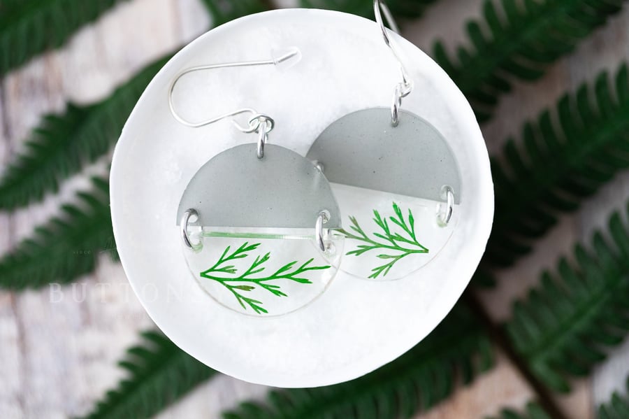 Real Fern Earrings Smoke Grey Pressed Flower Earrings Gifts For Her Resin Jewelr