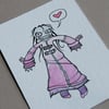 mini art card - pink lady zombie