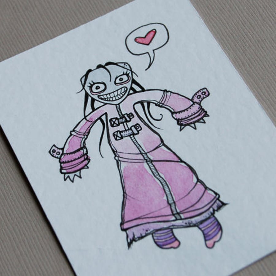 mini art card - pink lady zombie