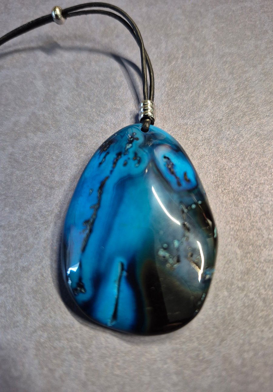 black and blue fire agate teardrop pendant
