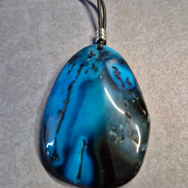black and blue fire agate teardrop pendant