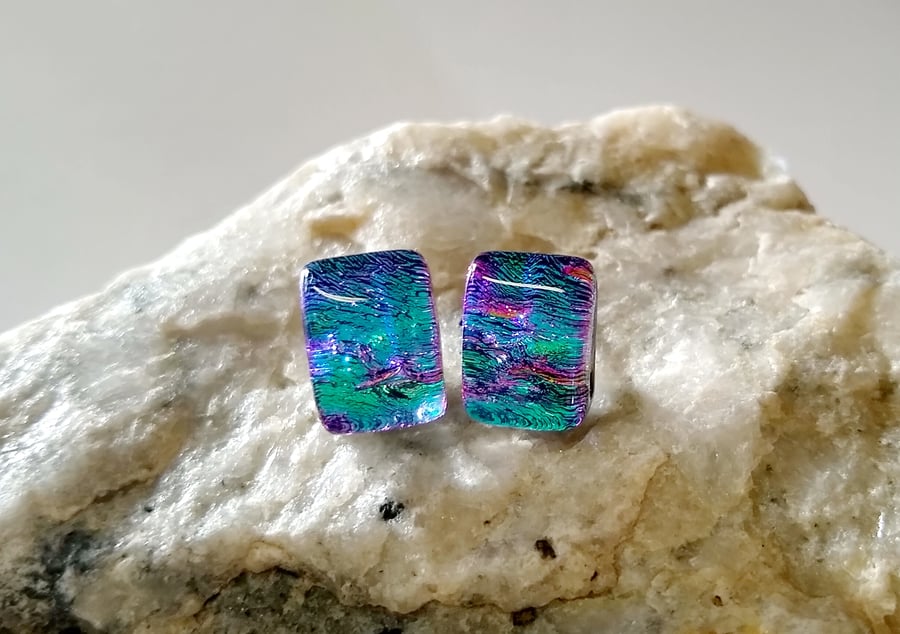 Granite fused glass stud earrings, small
