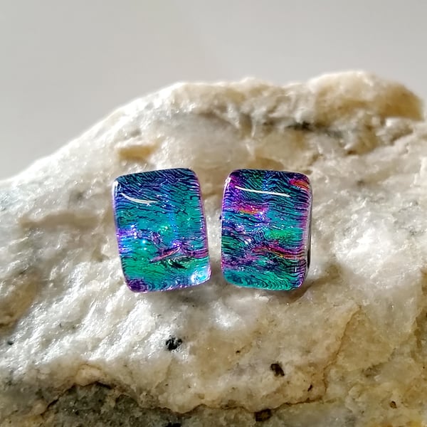 Granite fused glass stud earrings, small