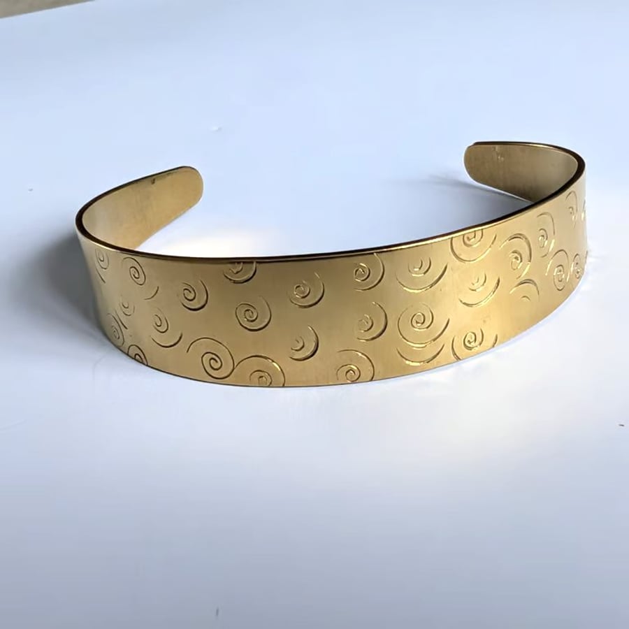 Brass Hand Stamped Swirly-Patterned Cuff